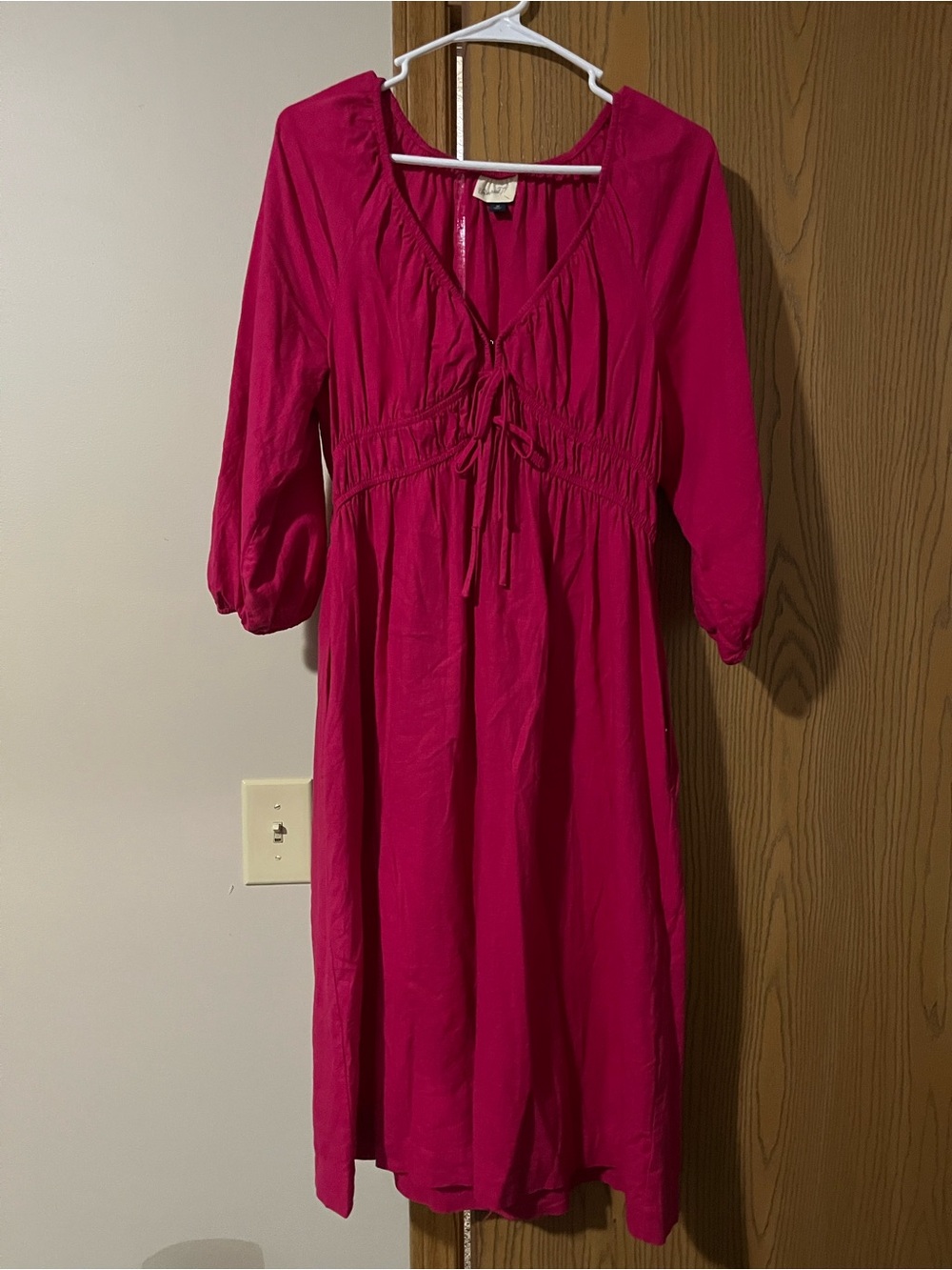 Universal Thread Cottagecore Puff Sleeve Midi Dress Hot Pink Boho V-Neck Sz M
